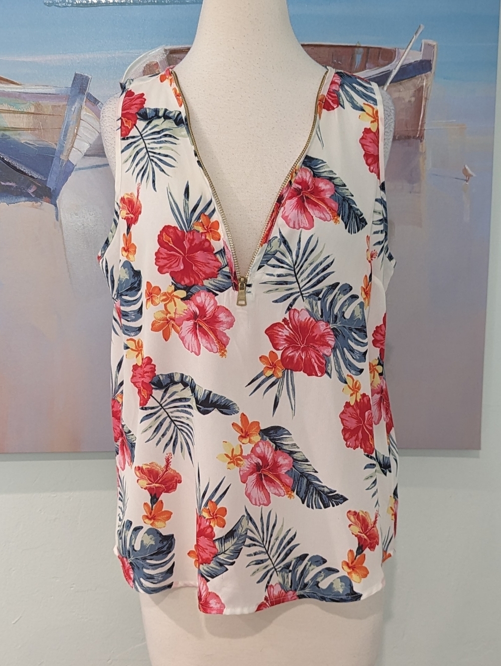 Wishful Park Tropical Lightweight Tank With Zipper Accent